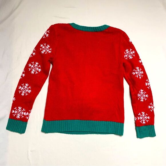 Christmas Holiday Sweater Girl’s Medium Reindeer Sequin Glitter Knit Pullover - Picture 2 of 6